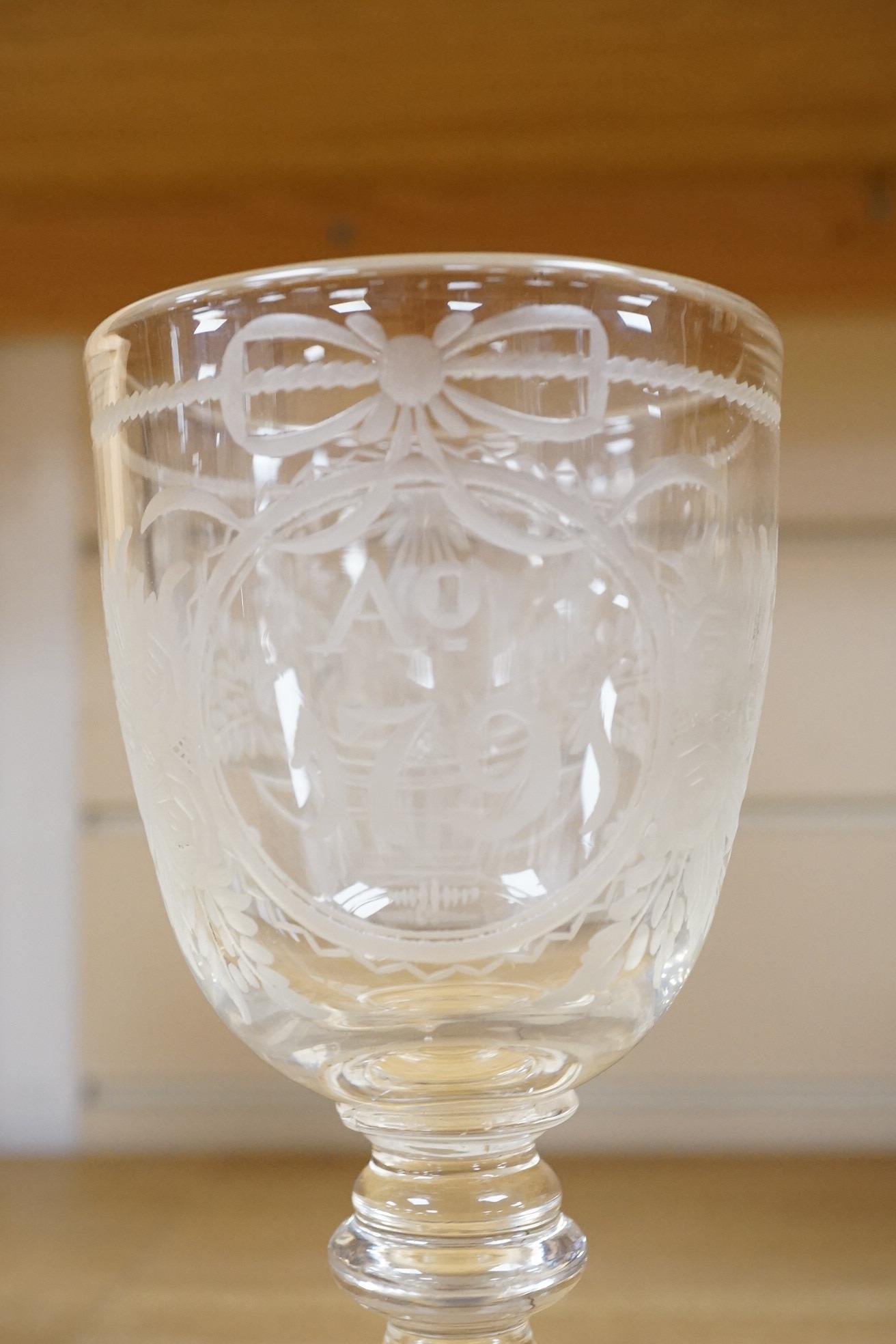 A Continental drinking glass, probably German, engraved date 1791, 19cm high